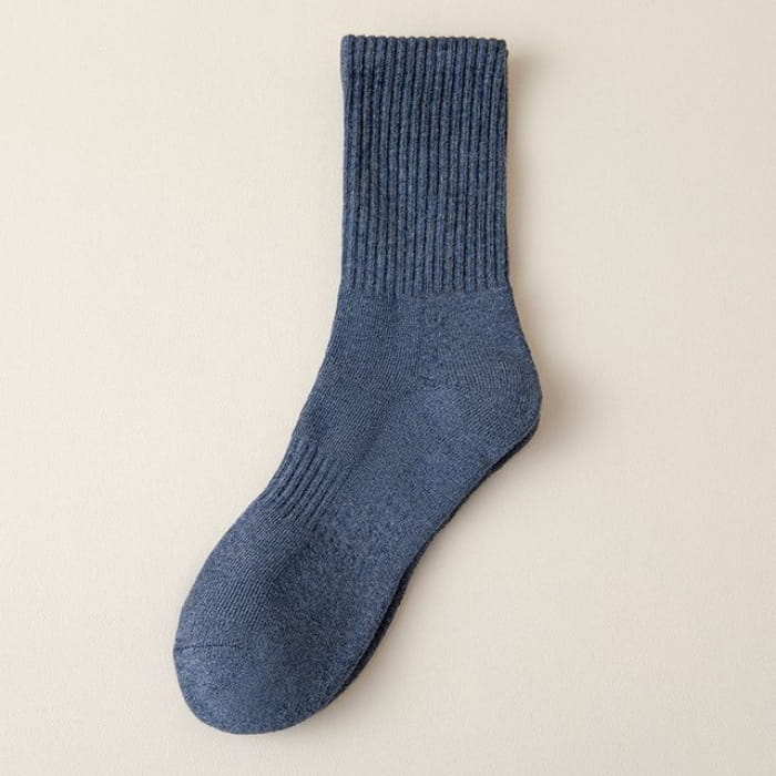 Plain Ribbed Socks / Set - 2 Pairs - Navy Blue / One Size