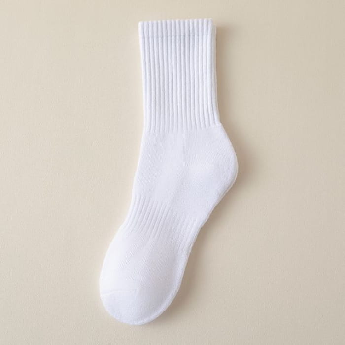 Plain Ribbed Socks / Set - 2 Pairs - White / One Size