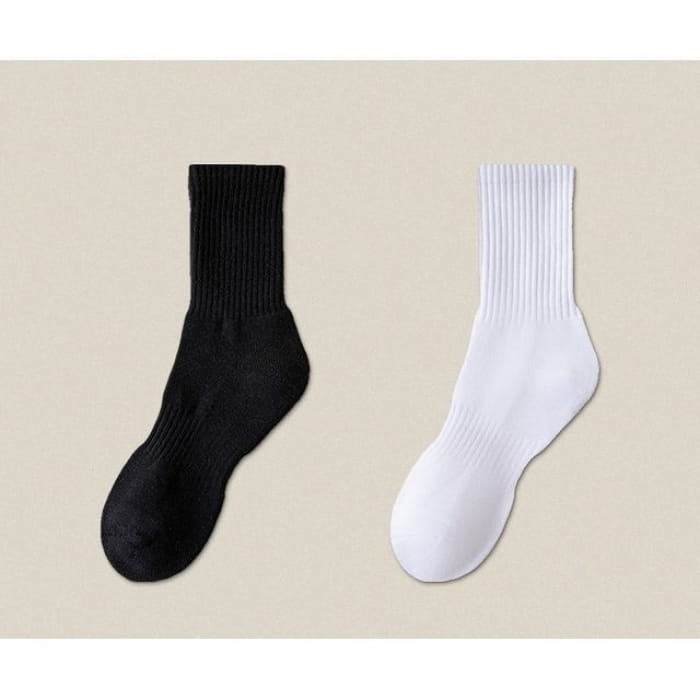 Plain Ribbed Socks / Set - Black / White / One Size