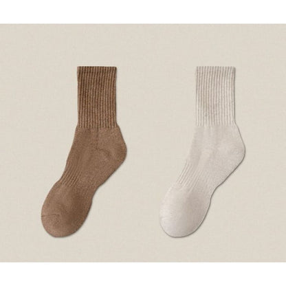 Plain Ribbed Socks / Set - Coffee / Khaki / One Size