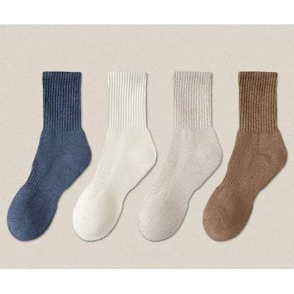 Plain Ribbed Socks / Set - Navy Blue / Beige / Khaki