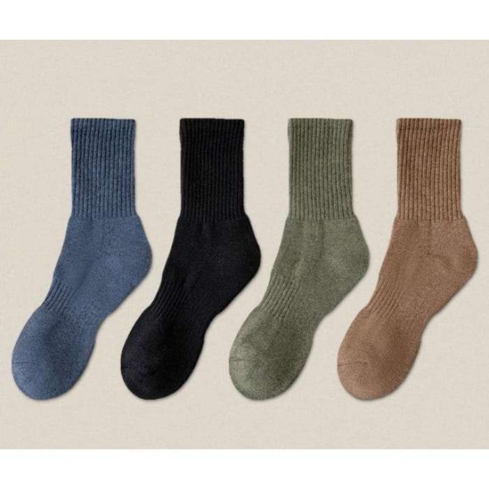 Plain Ribbed Socks / Set - Navy Blue / Black / Dark Green