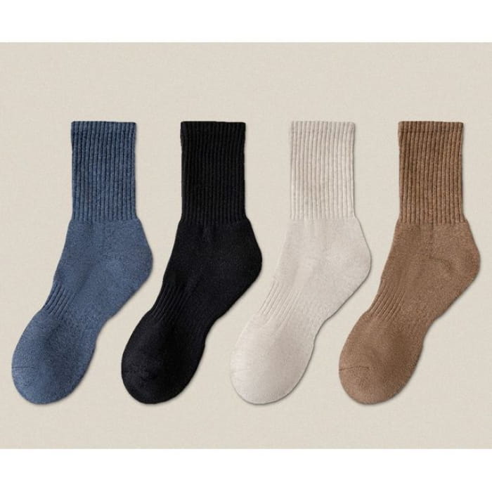 Plain Ribbed Socks / Set - Navy Blue / Black / Khaki