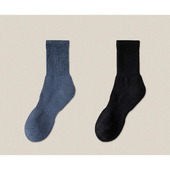 Plain Ribbed Socks / Set - Navy Blue / Black / One Size