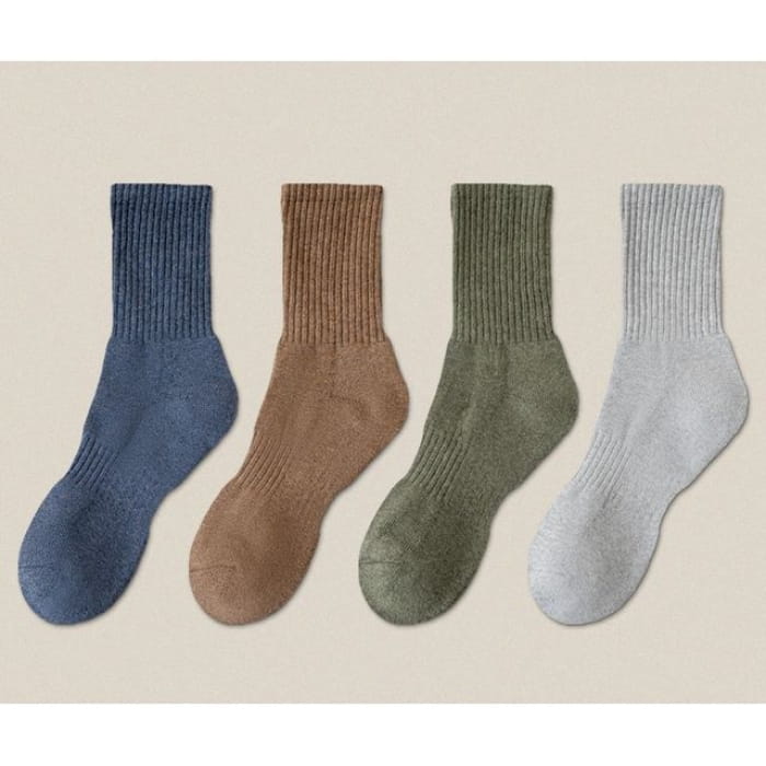 Plain Ribbed Socks / Set - Navy Blue / Coffee / Dark Green