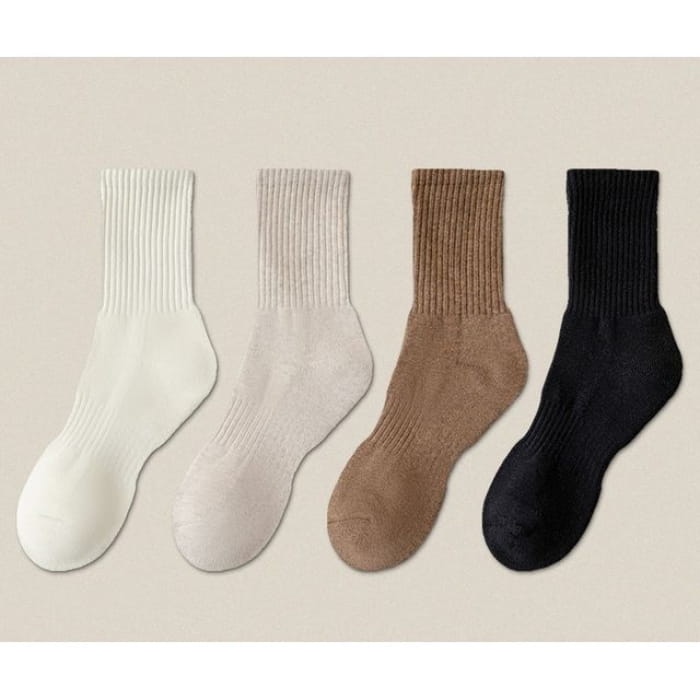 Plain Ribbed Socks / Set - Off-White / Khaki / Coffee