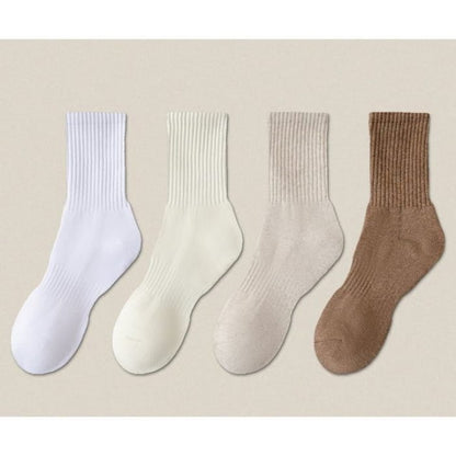 Plain Ribbed Socks / Set - White / Beige / Khaki / Coffee