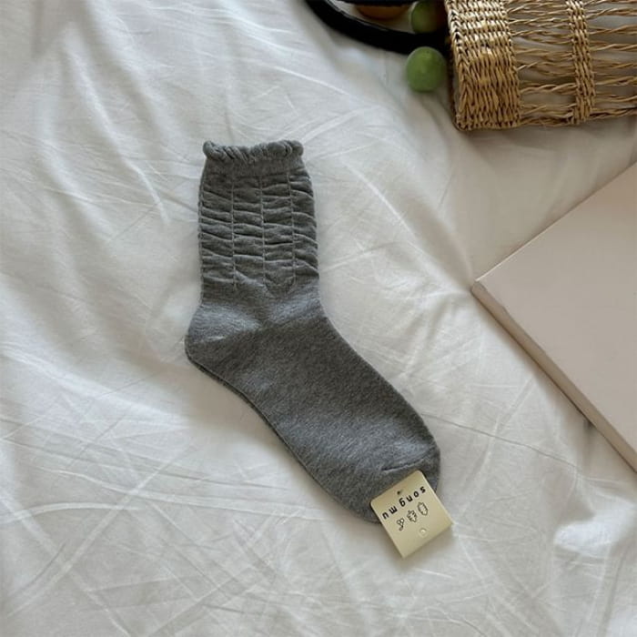 Plain Ruched Socks - 1 Pair - Gray / One Size