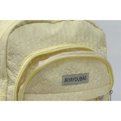 Plain Shirred Lettering Label Applique Backpack - Backpacks