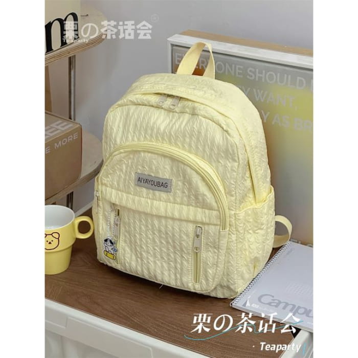 Plain Shirred Lettering Label Applique Backpack - Without