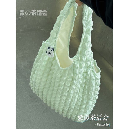 Plain Shirred Tote Bag / Charm / Set - Shoulder - Green