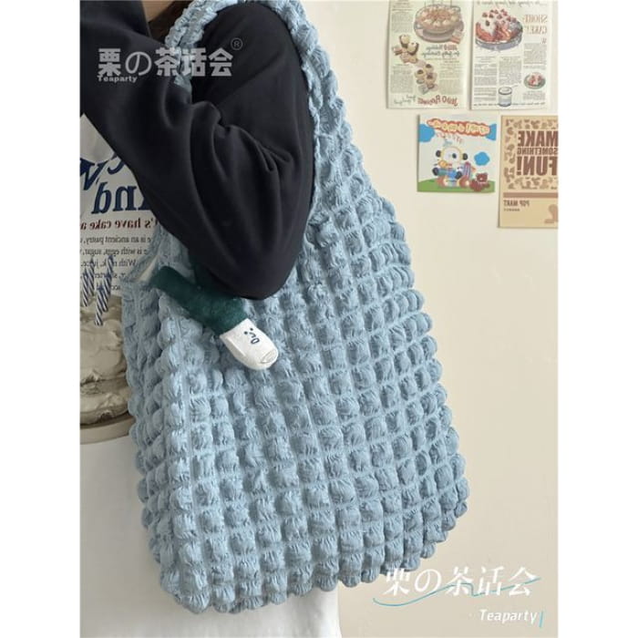 Plain Shirred Tote Bag / Charm / Set - Shoulder