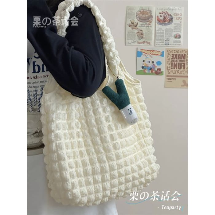 Plain Shirred Tote Bag / Charm / Set - Shoulder