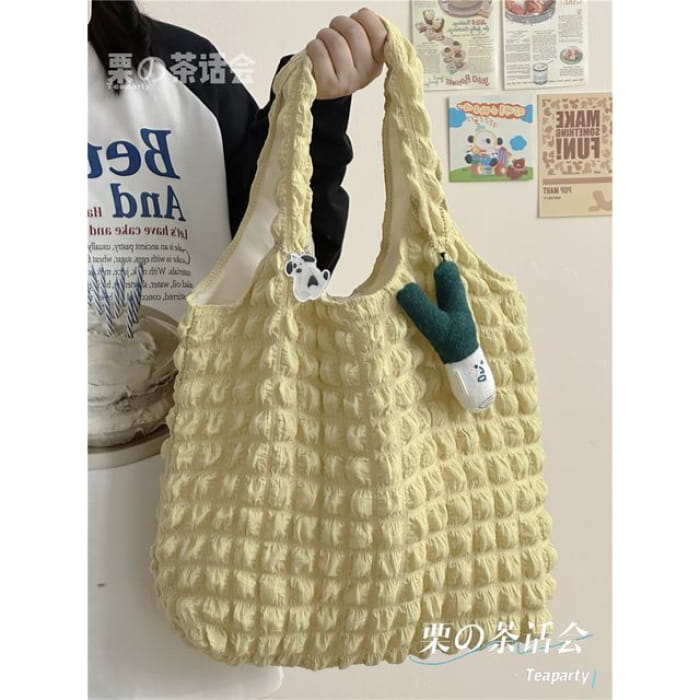 Plain Shirred Tote Bag / Charm / Set - Shoulder