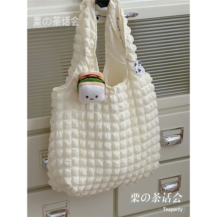 Plain Shirred Tote Bag / Charm / Set - Shoulder