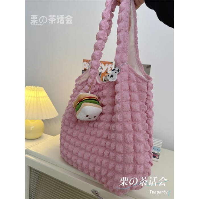 Plain Shirred Tote Bag / Charm / Set - Shoulder