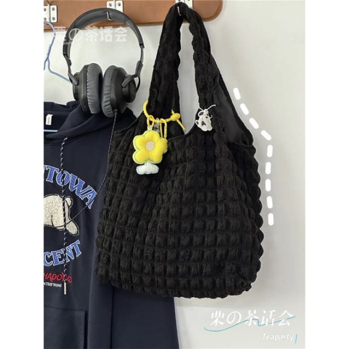 Plain Shirred Tote Bag / Charm / Set - Shoulder