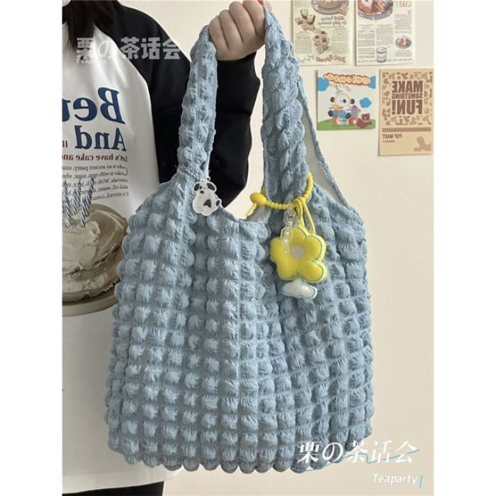 Plain Shirred Tote Bag / Charm / Set - Shoulder