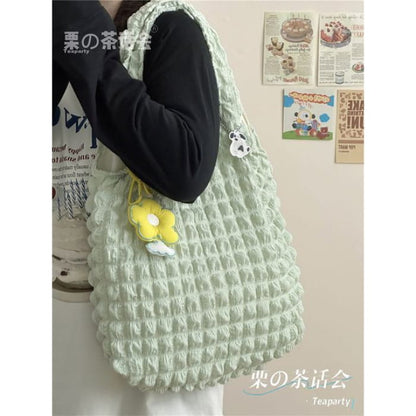 Plain Shirred Tote Bag / Charm / Set - Shoulder