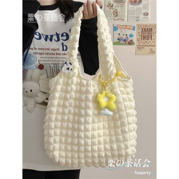 Plain Shirred Tote Bag / Charm / Set - Shoulder