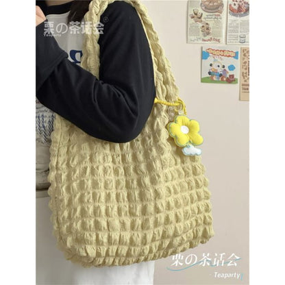 Plain Shirred Tote Bag / Charm / Set - Shoulder