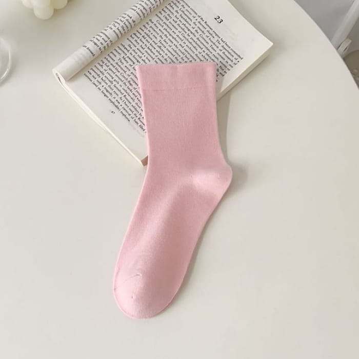 Plain Short Socks - Dark Pink / One Size