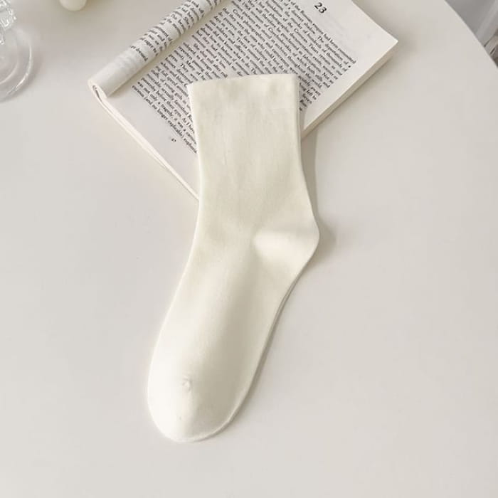 Plain Short Socks - Off-White / One Size