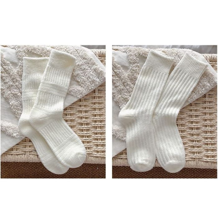 Plain Short Socks Set - 2 Pairs - Fence & Vertical Stripes