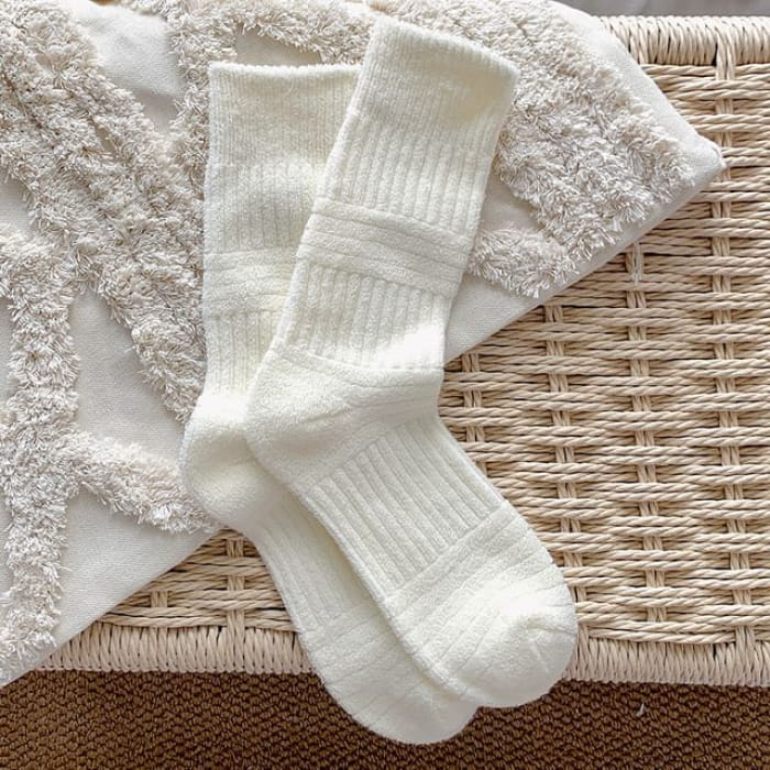 Plain Short Socks Set - 2 Pairs - Fence - White / One Size