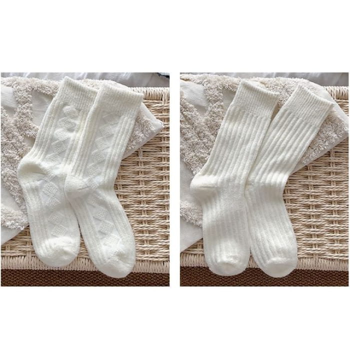 Plain Short Socks Set - 2 Pairs - Rhombus & Vertical