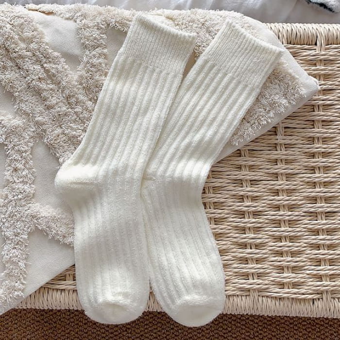 Plain Short Socks Set - 2 Pairs - Vertical Stripes - White