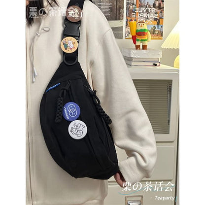 Plain Sling Bag / Badge / Charm / Set - Black / One Size