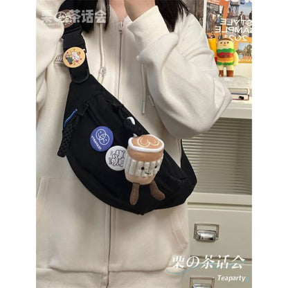 Plain Sling Bag / Badge / Charm / Set - Cappuccino - Black