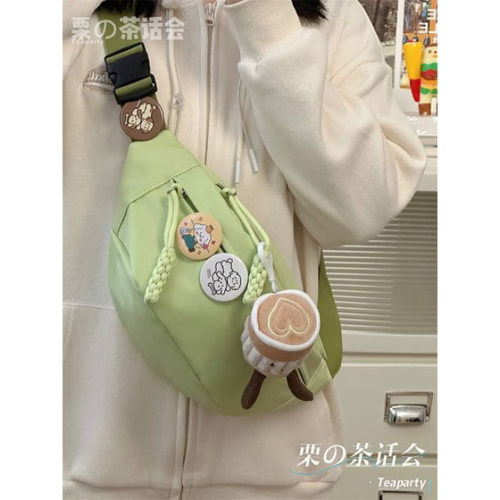 Plain Sling Bag / Badge / Charm / Set - Cappuccino - Green