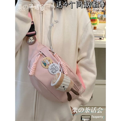 Plain Sling Bag / Badge / Charm / Set - Cappuccino - Pink