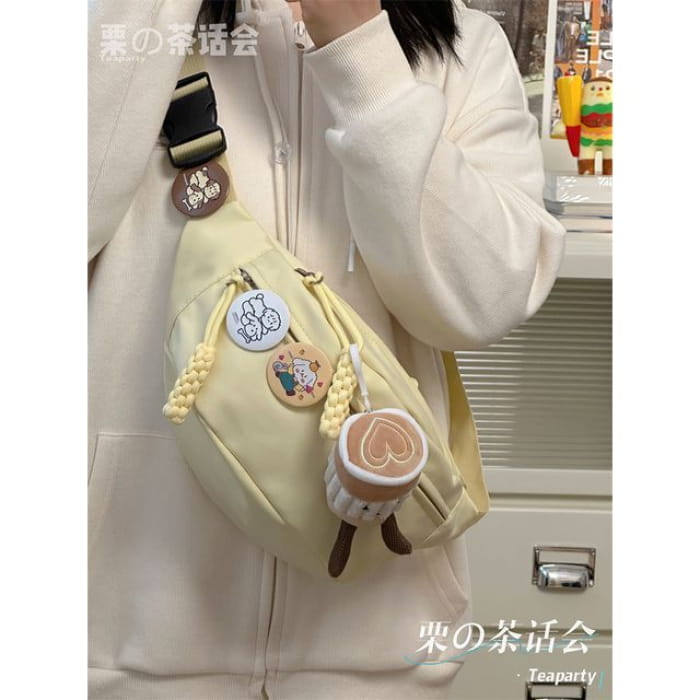 Plain Sling Bag / Badge / Charm / Set - Cappuccino - Yellow