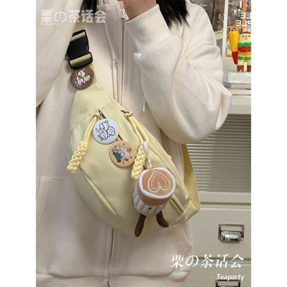 Plain Sling Bag / Badge / Charm / Set - Cappuccino - Yellow