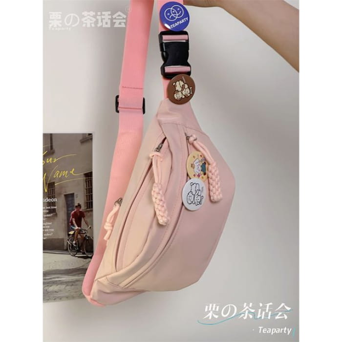 Plain Sling Bag / Badge / Charm / Set - Pink / One Size