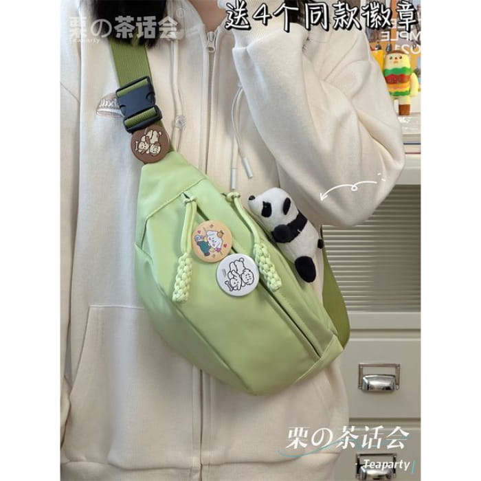 Plain Sling Bag / Badge / Charm / Set - With Panda - Green