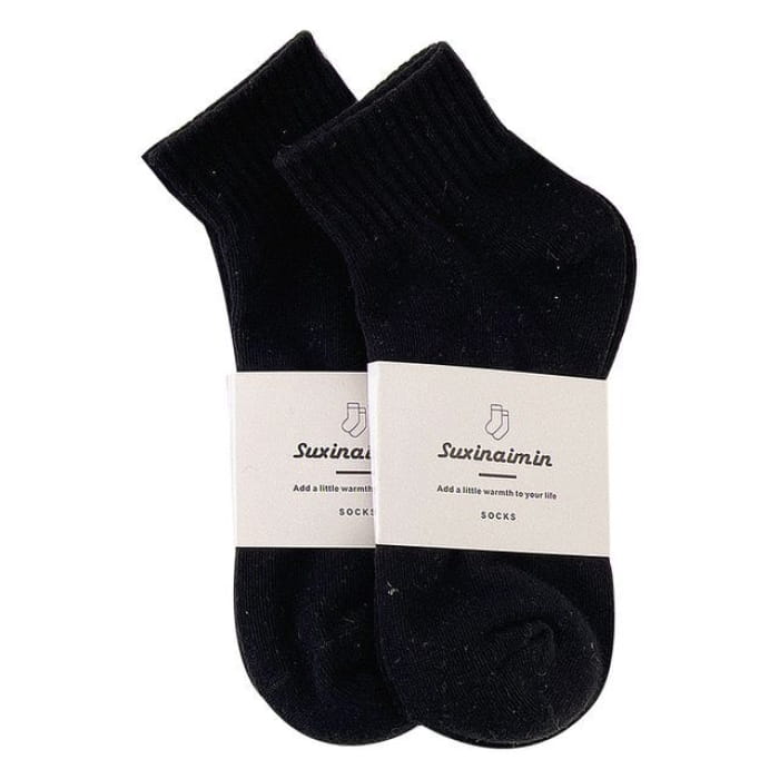 Plain Socks Set - of 2 Pairs - Black / One Size