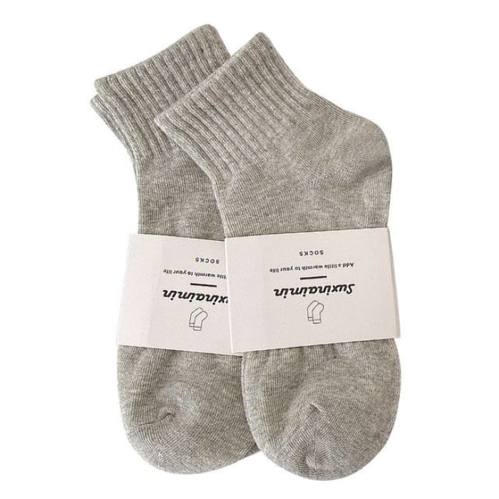 Plain Socks Set - of 2 Pairs - Light Gray / One Size