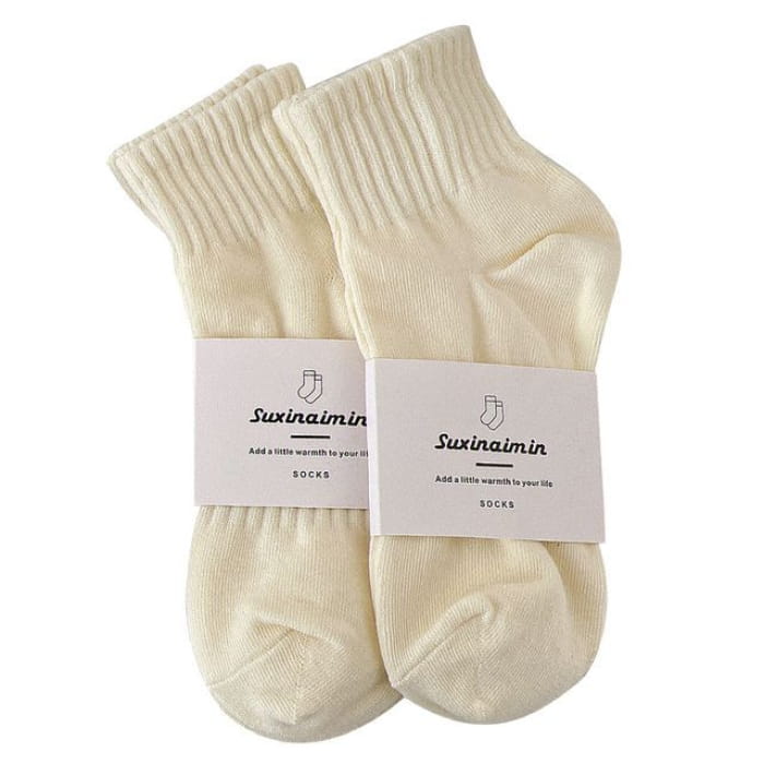 Plain Socks Set - of 2 Pairs - Milky White / One Size