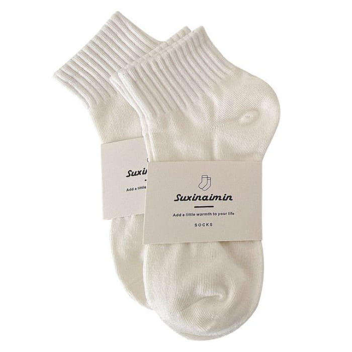 Plain Socks Set - of 2 Pairs - White / One Size