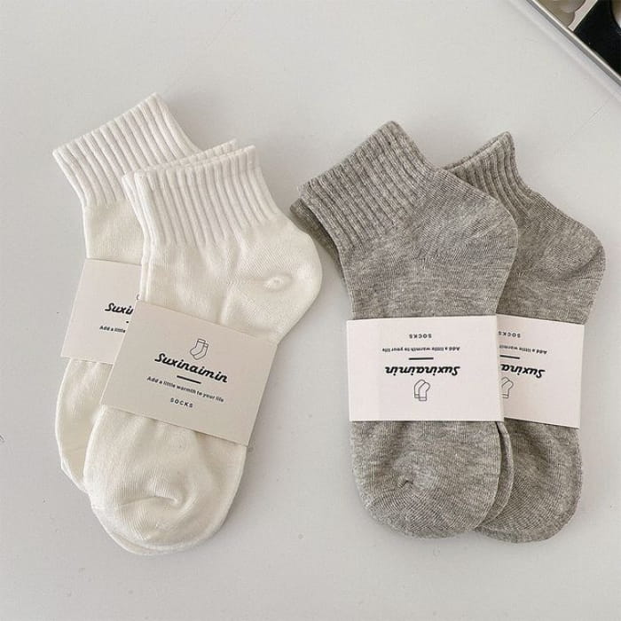 Plain Socks Set - of 4 Pairs - 2 Light Gray & White