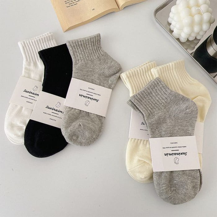 Plain Socks Set - of 6 Pairs - 2 Light Gray & Milky White 1