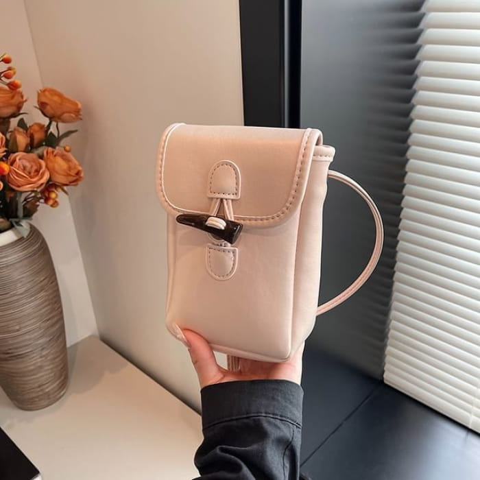 Plain Toggle Faux Leather Mobile Phone Crossbody Bag - Pink