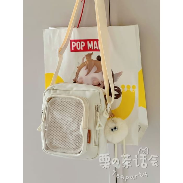 Plain Transparent Panel Crossbody Bag - With Pom