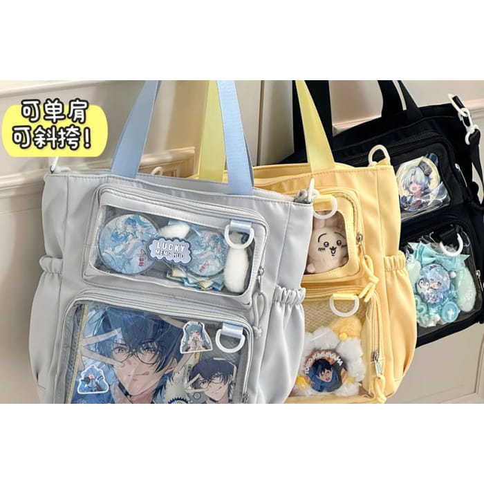 Plain Transparent Panel Crossbody Tote Bag