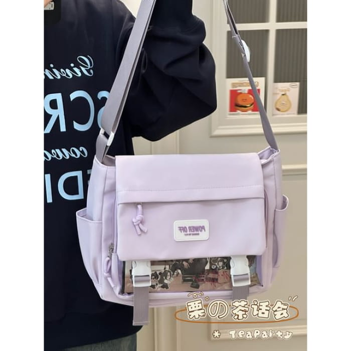 Plain Transparent Panel Messenger Bag - Purple / One Size