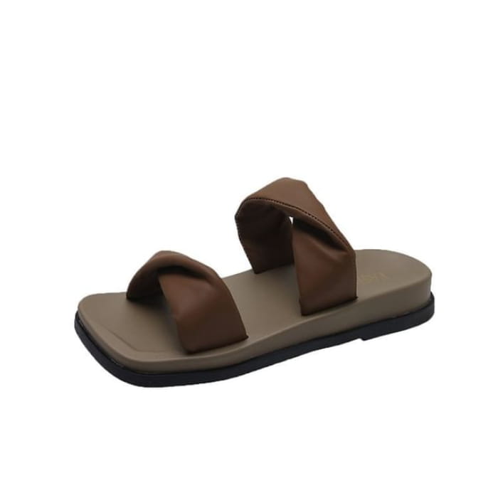 Plain Twist Slide Sandals - Dark Brown / 35